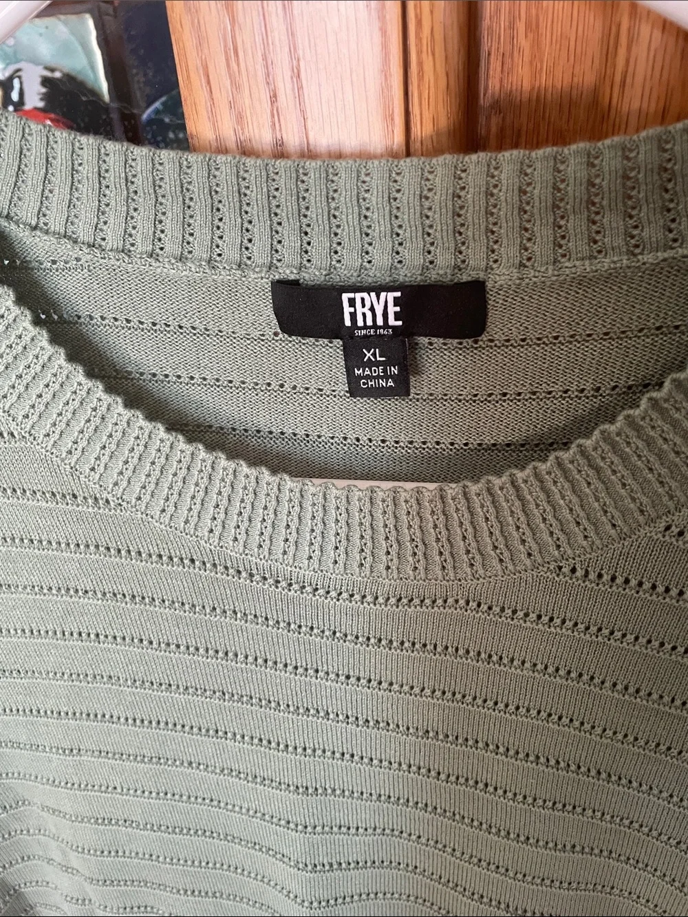 Frye Light Sage Openwork Knit Short-Sleeve Sweater